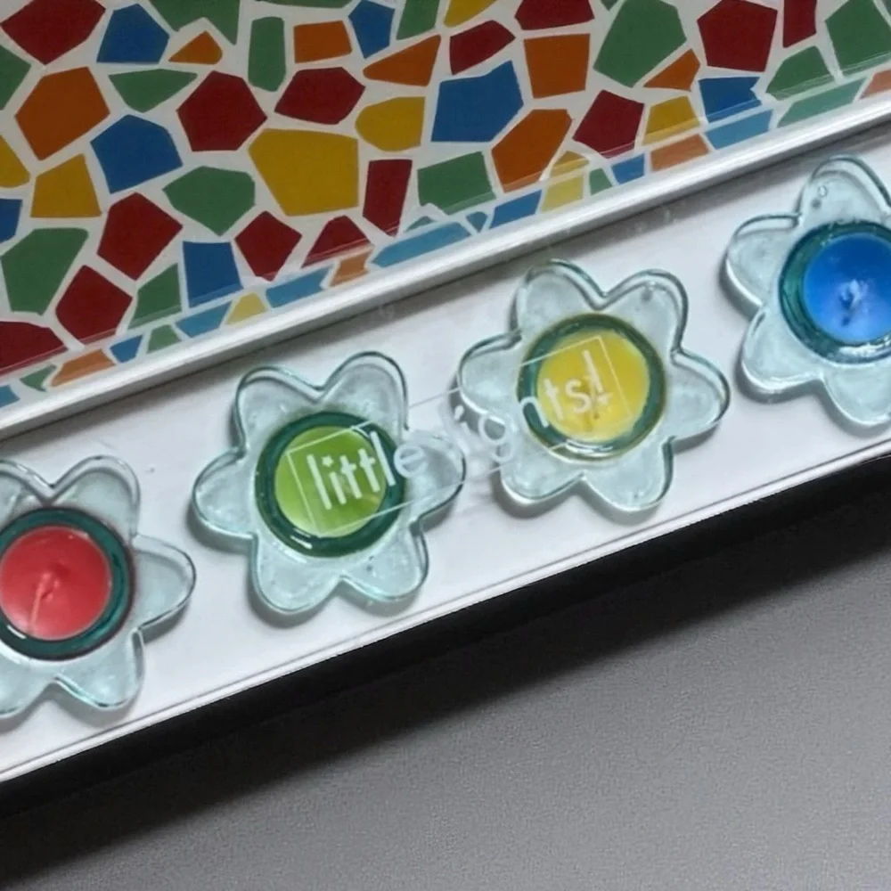 Crate & Barrel NEW Little Lights - Primary colors Poppy Candles Set of 4